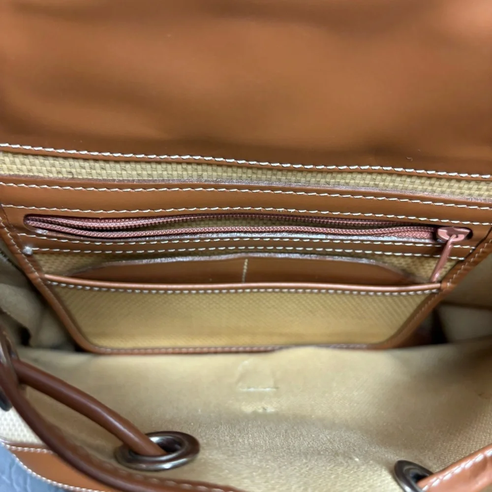 Dooney Bourke Vintage Panama Jack Collection Coated Linen Backpack Bag USA